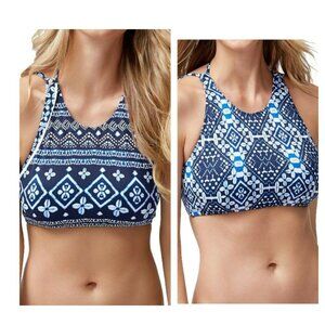 TOMMY BAHAMA Swim Top Bra Cowrie Reversible High Neck NWT M